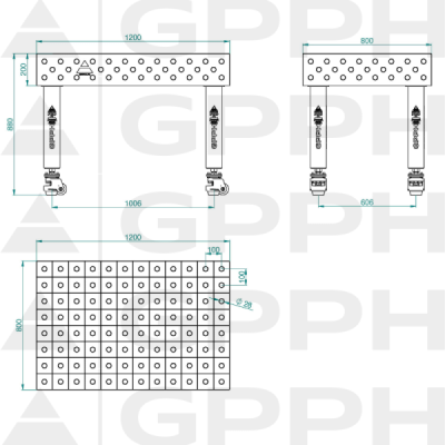 Stół spawalniczy GPPH PRO 15mm - 1200 x 800 mm